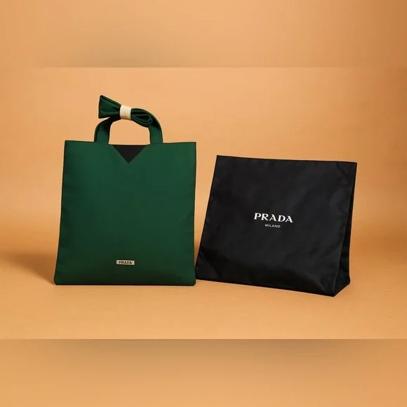 PRADA Beauty Forest Green Tote Bag with Strap & Dust Bag NEW!! - Picture 2 of 16